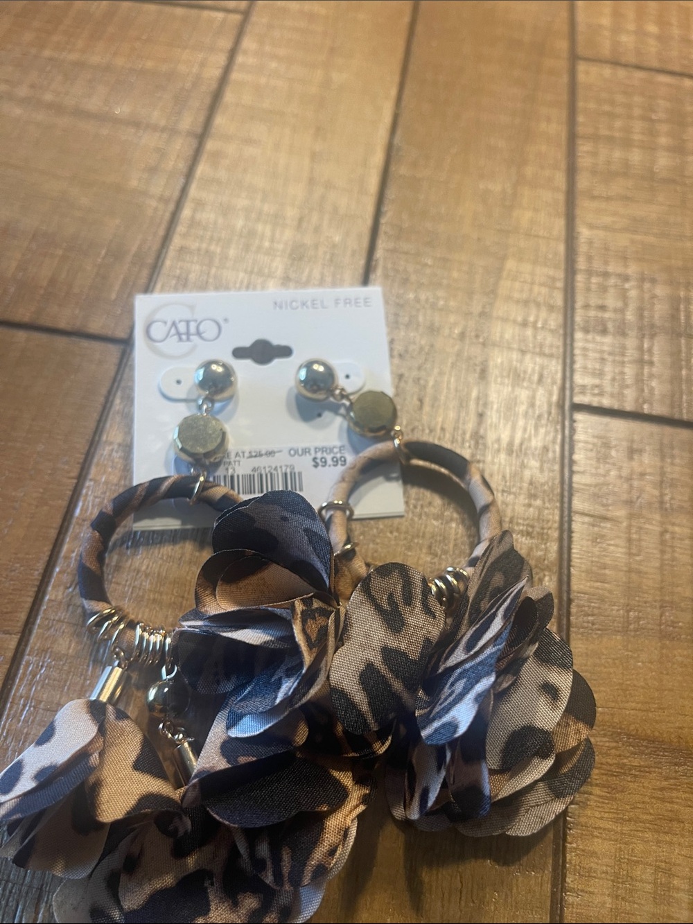 Cato Leopard Floral Fabric Hoop Earrings - Brown & Black